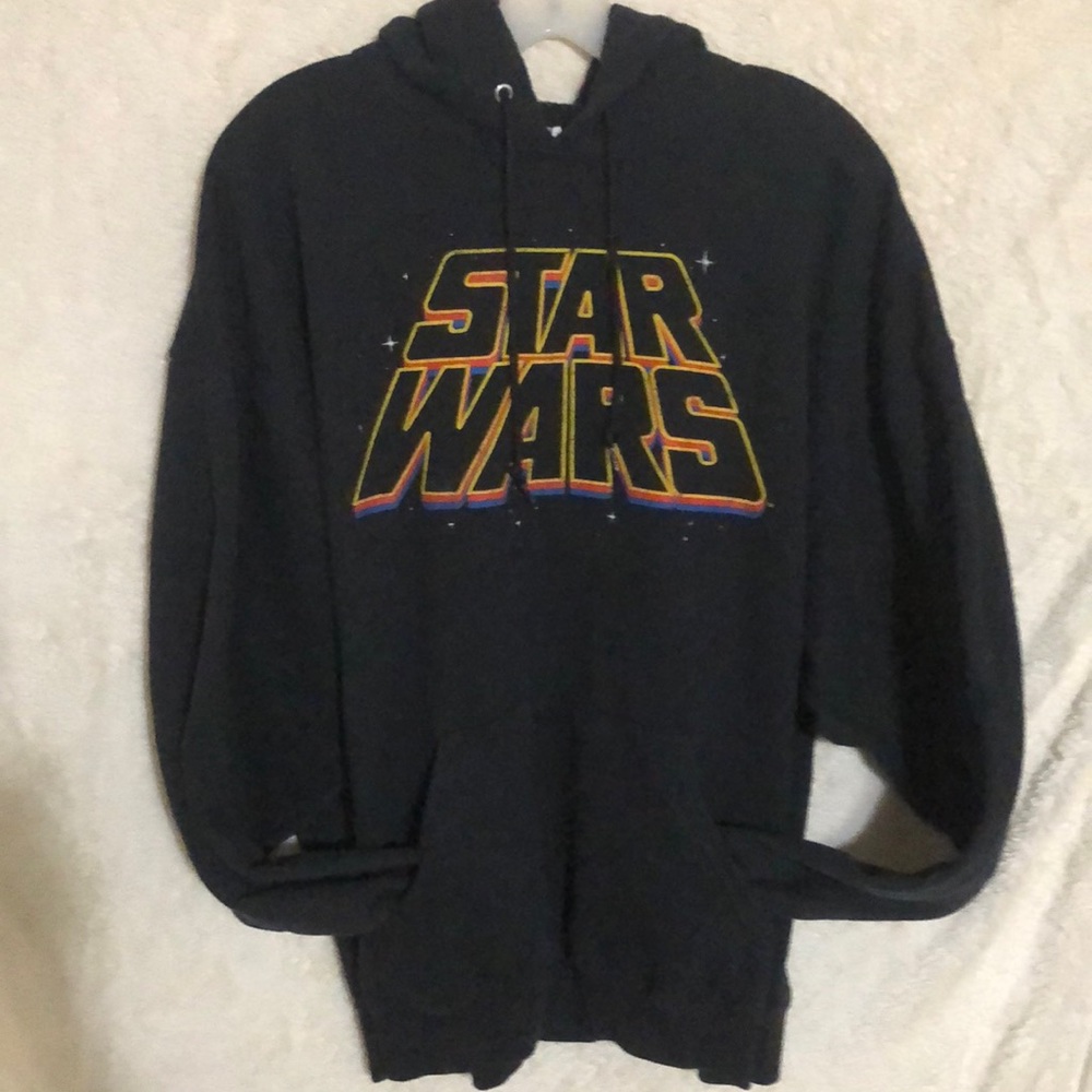 Star Wars Hoodie pullover Black kangaroo front pocket Logo Authentic Original